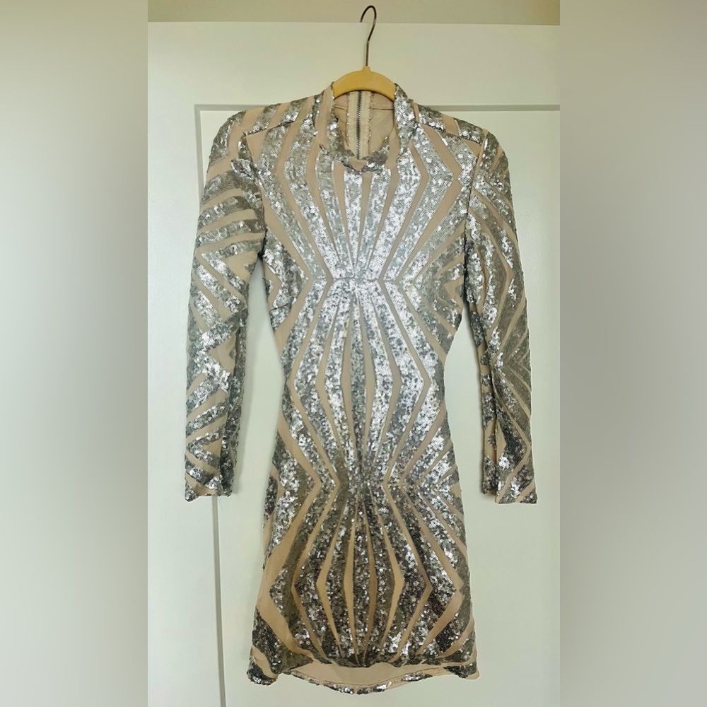 Cut Out Mini Dress in Nude + Sequence